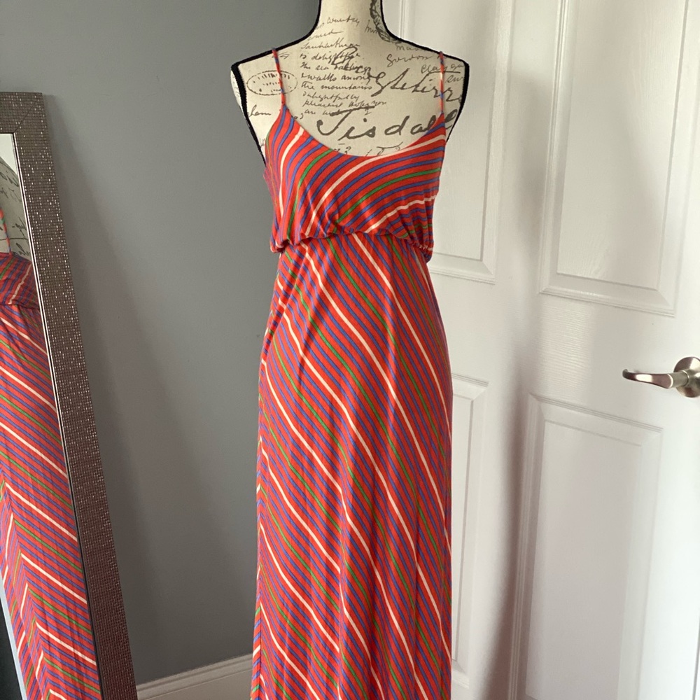 Cherish Orange/Blue/Green Maxi Dress, Large